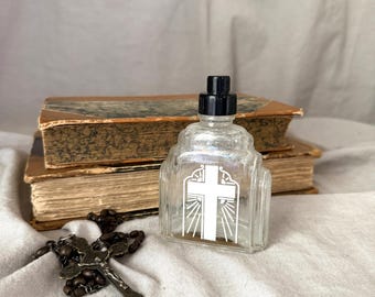 Vintage Art Deco Holy Water Bottle with White Cross