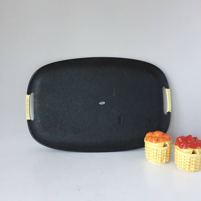 1960s Tray, Vintage Serving Tray, Hand Painted Pressboard Fiberboard, Tilso Japan Home Decor, Large Oval Tray, Red and Black, Retro Kitchen image 7