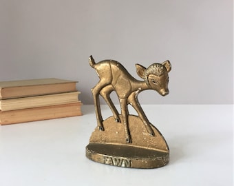 Vintage Fawn Bookend, Cast Iron Doorstop, Bambi Bookend, Deer Door Stop, Children's Library, Nursery Playroom Decor, Literary Animals Gift