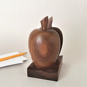 Vintage Pencil and Memo Holder Wooden Apple Desk Organizer Modern Office Decor image 4