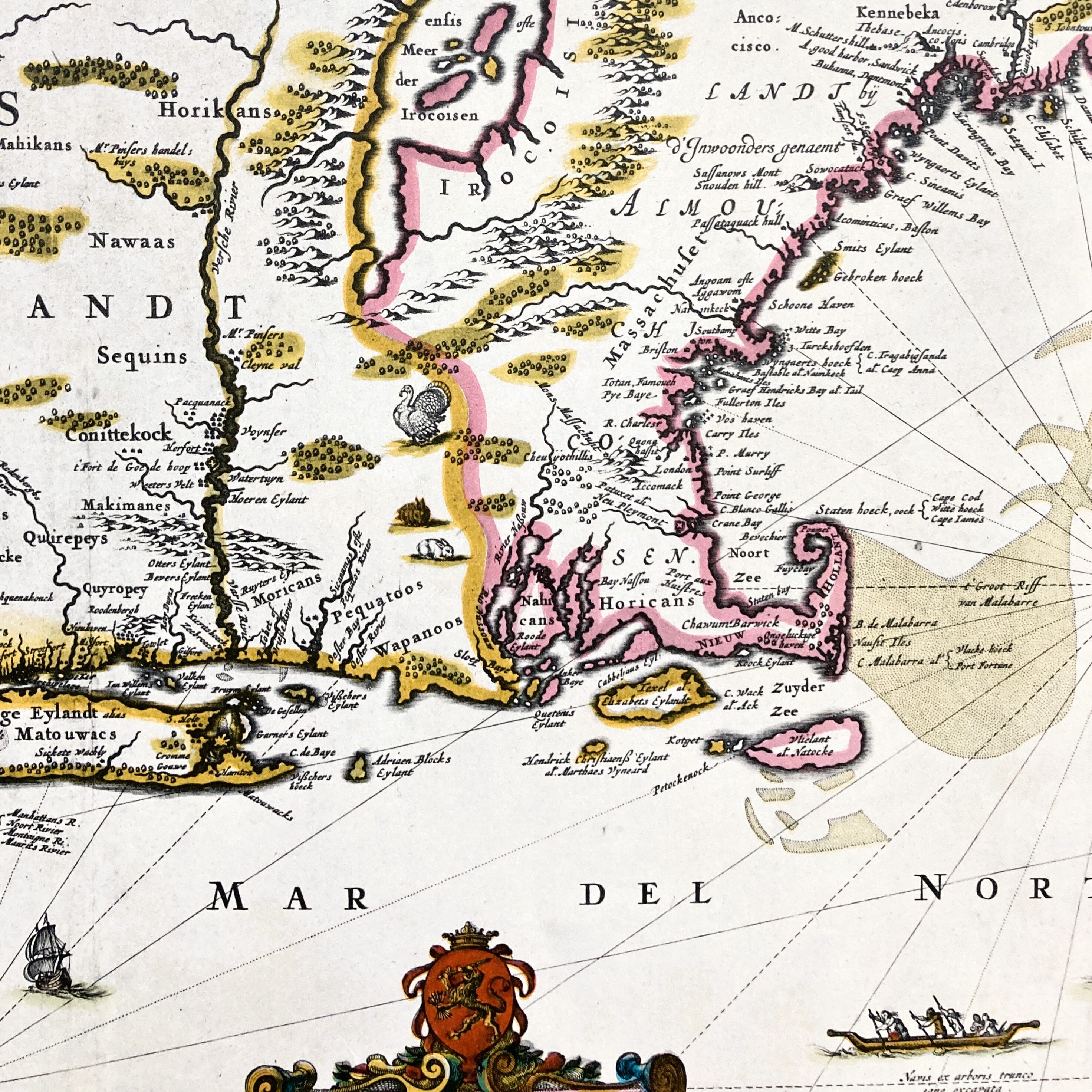 Vintage Copy of 17th Century Map of Colonial America New Belgium New ...