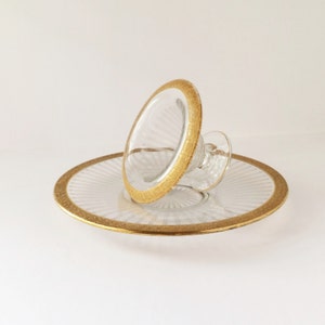 Vintage Mayonnaise Dish with Underplate, Etched Glass Gold Encrusted Mayonnaise Bowl and Sandwich Tray, Etched Glass Footed Bowl and Tray image 2