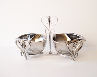 Vintage Silver Fade Relish Condiment Serving Caddy