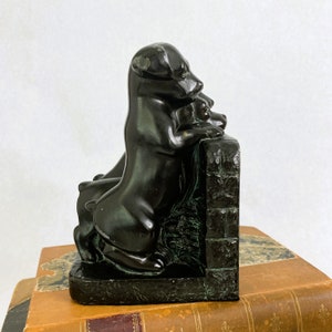 Vintage 1920s 1930s Puppies Bookends a Pair | Antique Naturally Distressed Spelter Bookends | Three Orphan Puppies | Shelf Styling Decor image 4