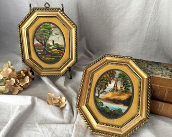 Vintage Petite Oil Paintings on Copper Made in Italy a Pair 7.75"