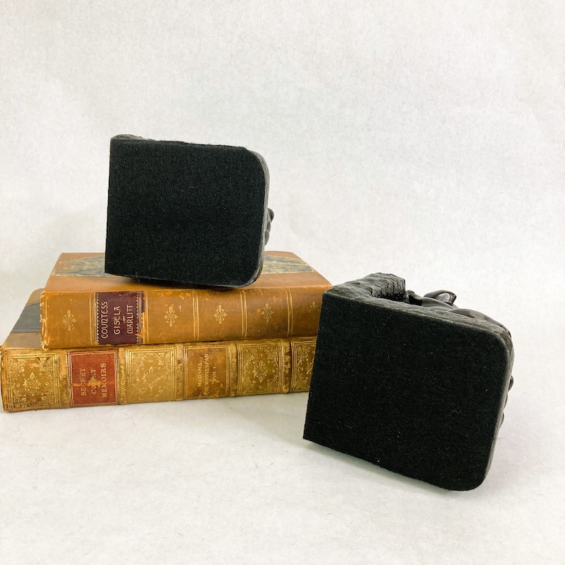 Vintage 1920s 1930s Puppies Bookends a Pair | Antique Naturally Distressed Spelter Bookends | Three Orphan Puppies | Shelf Styling Decor image 7