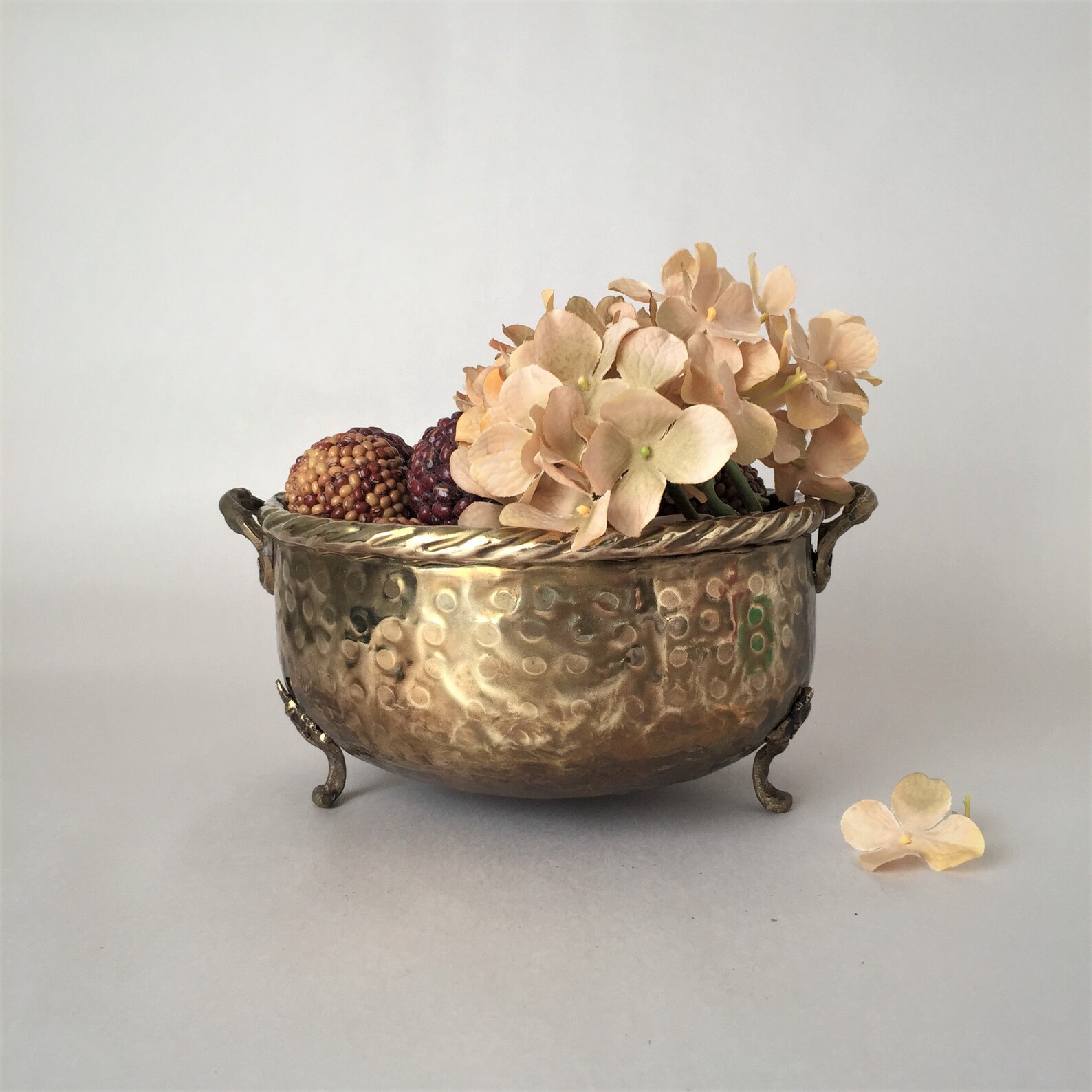 Vintage Hammered Brass Footed Bowl Handcrafted Round Bowl Etsy