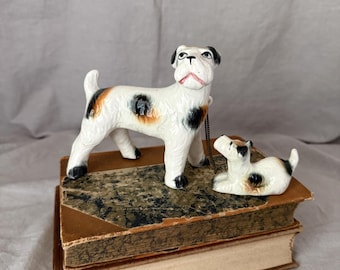 Vintage Ceramic Wire Fox Terrier and Pup Figurine