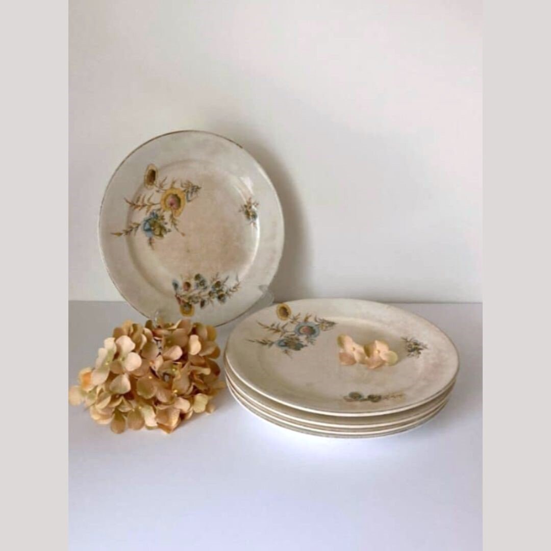 Antique Naturally Distressed and Stained Transferware Luncheon Plates ...