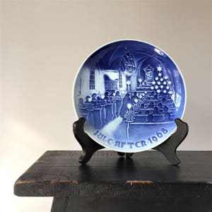 Bing and Grondahl Christmas Plate, Vintage 1968 Christmas in Church, Danish Collector&#39;s Plate, B&G Copenhagen Blue Porcelain