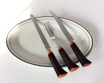 Vintage Faux Stag Carving Set Fork Knife and Slicer