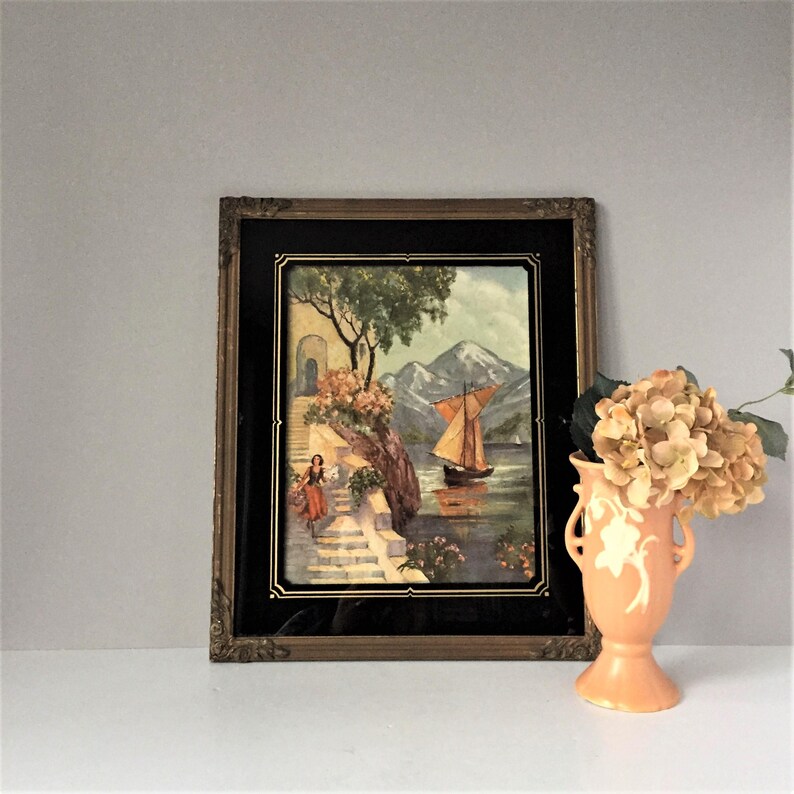Large Reverse Painted Frame Vintage Framed Print Black and Etsy