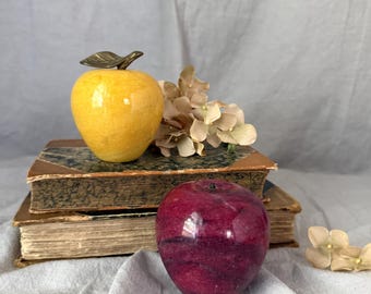 Vintage Marble or Alabaster Apple Paperweights Sold as a Set