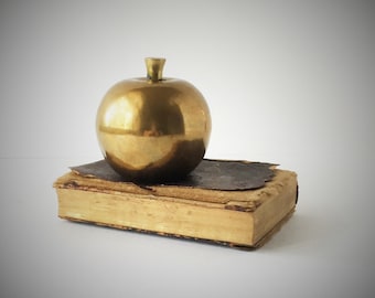 Vintage Brass Apple Paperweight Figurine, Large Brass Apple, Teacher's Gift, An Apple A Day