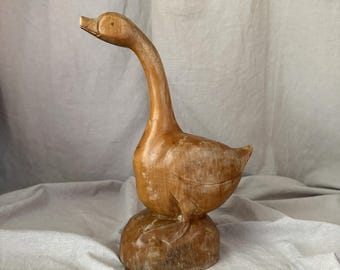 Vintage Hand-Carved Wooden Goose Sculpture by Appalachian Folk Artist Ethel Hogsed Signed Naturally Distressed and Weathered 11.5"