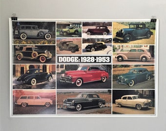 Vintage Dodge Classic Cars Poster 1928 to 1953 36 x 24 in. | 1980s Automobile Quarterly Poster