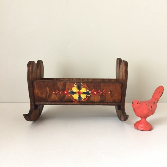 Vintage Handcrafted Folk Art Doll Cradle Hand Painted Doll Bed in the Style of Bavarian Bauernmalerei Etsy Canada