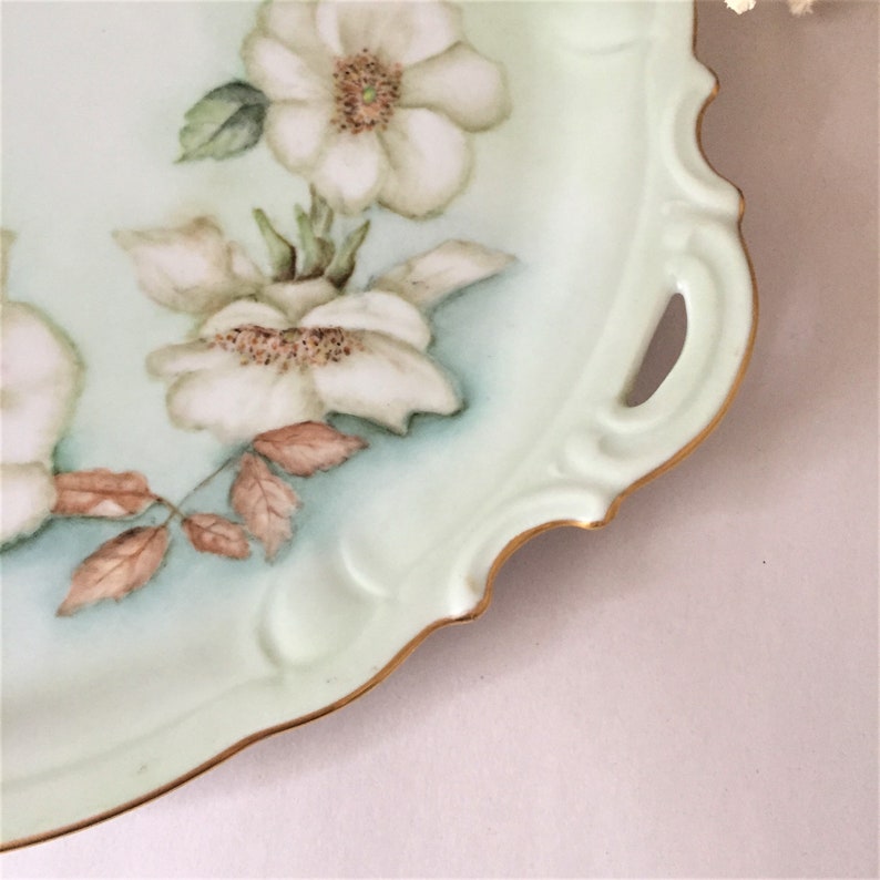Vintage Hand Painted Porcelain Cake Plate With Old Fashioned Etsy
