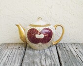 Vintage Iridescent Porcelain Teapot, Vintage Japan Teapot. Cream Gold Burgundy Teapot