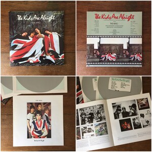 Puede incluir: Una portada de &aacute;lbum de vinilo con el t&iacute;tulo "The Kids Are Alright" y el nombre de la banda "The Who" impreso en blanco sobre fondo negro. La portada del &aacute;lbum presenta una foto de los miembros de la banda sentados sobre una bandera del Reino Unido.
