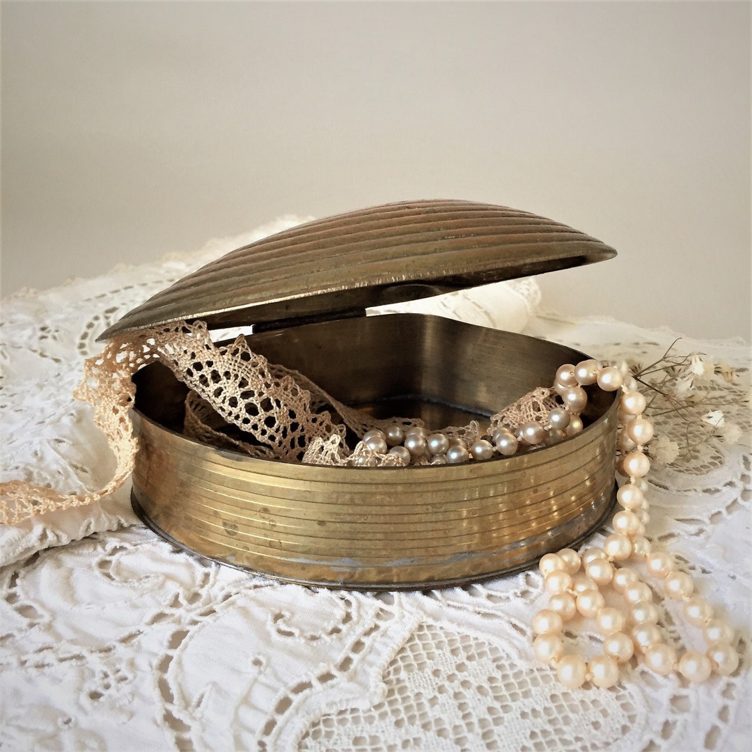 Vintage Brass Clam Shell Trinket Box Hinged Jewelry Box Etsy