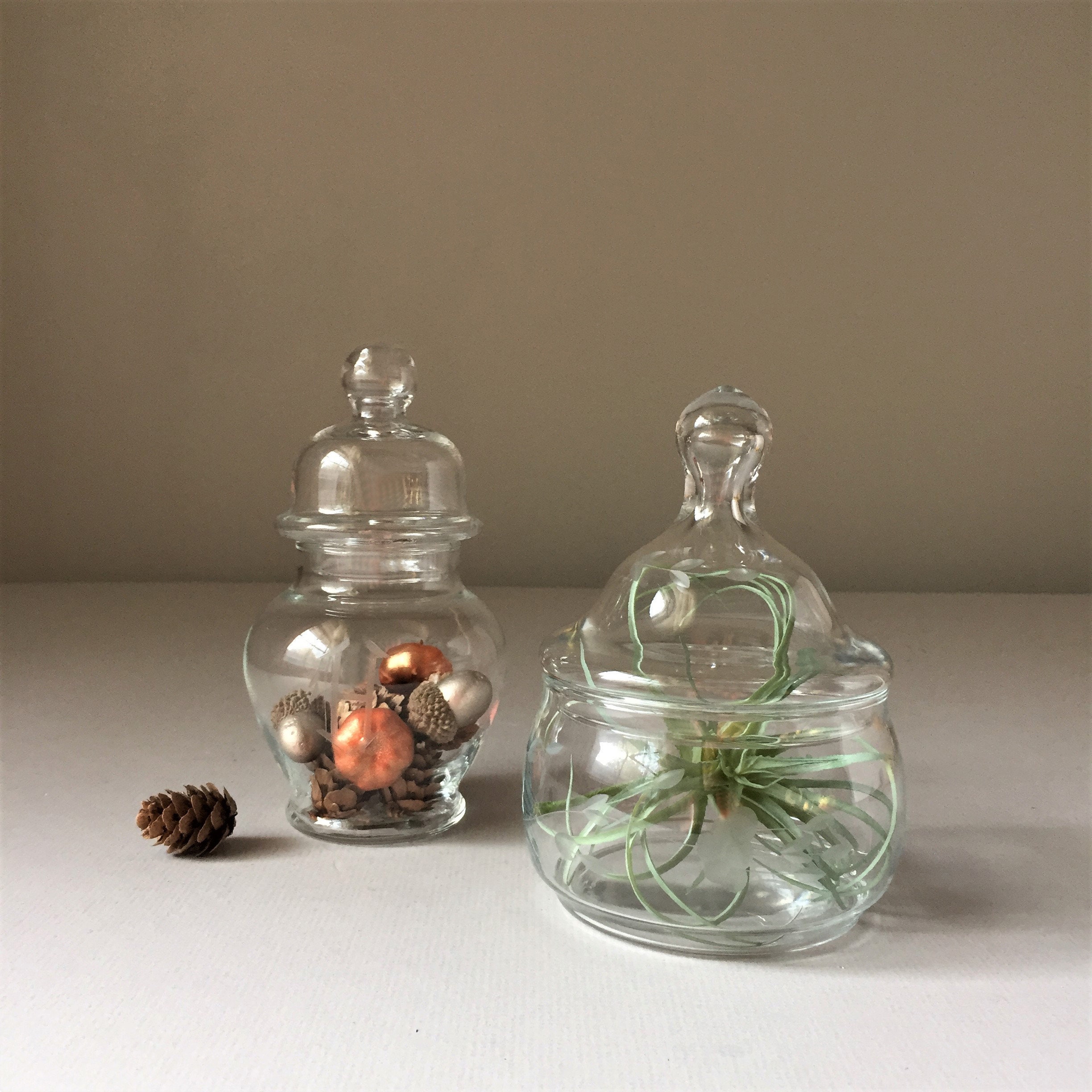 Etched Glass Apothecary Jars, Initial H Monogram Jar With Lid 