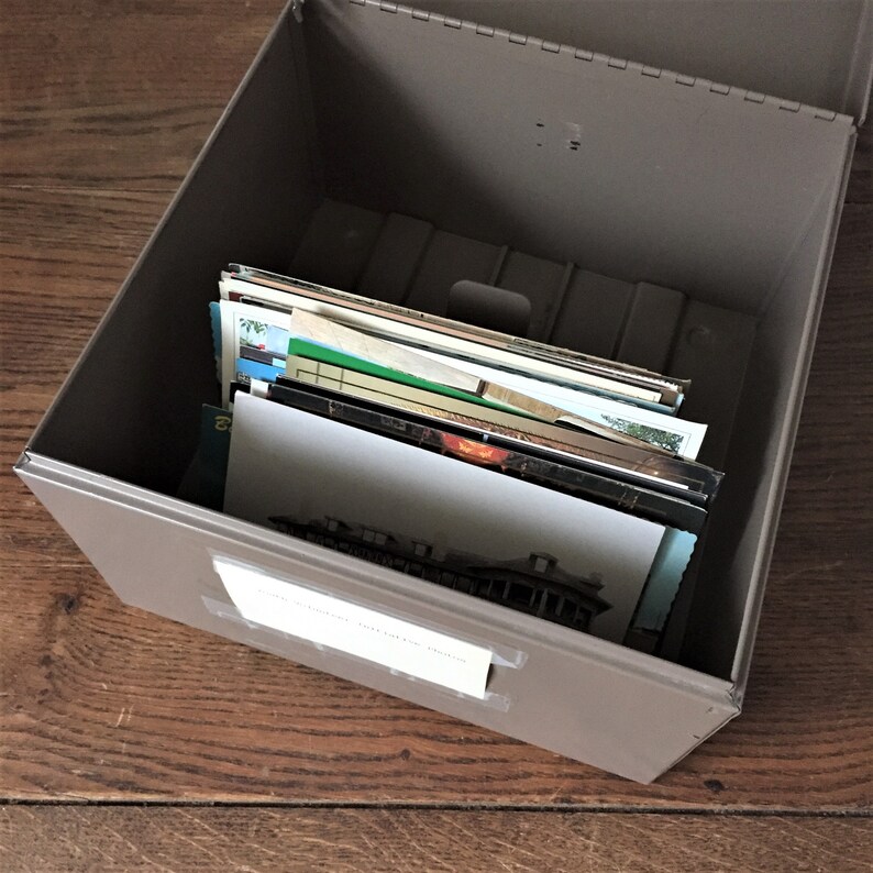 Large metal index card file box etsy
