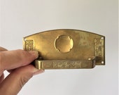 Antique Drawer Pull, Brass Cabinet Handle, Salvaged Hardware, Vintage Furniture Restoration, Stamped Brass, Italian Antiques