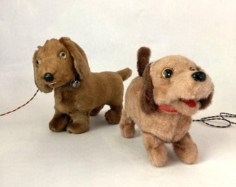 Vintage Mechanical Plush Toy Puppies for Restoration Not Working Set of Two