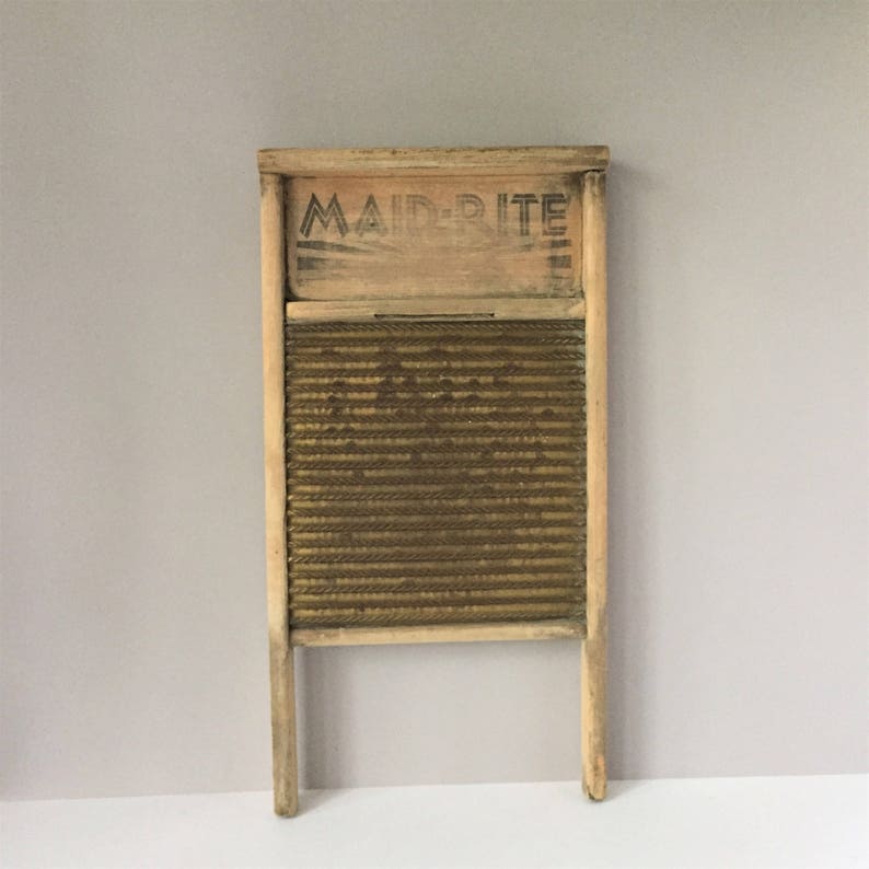 Vintage Washboard Maid Rite Laundry Board Brass and Wood Etsy