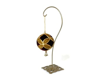 Vintage Velvet Christmas Ornament with Metal Dangles on Brass Stand