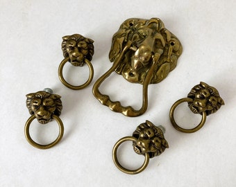 Vintage Cast Brass Lion's Head Door-Knocker-Style Drawer or Cabinet Pulls | Furniture Restoration Hardware | Gifts for Everyone