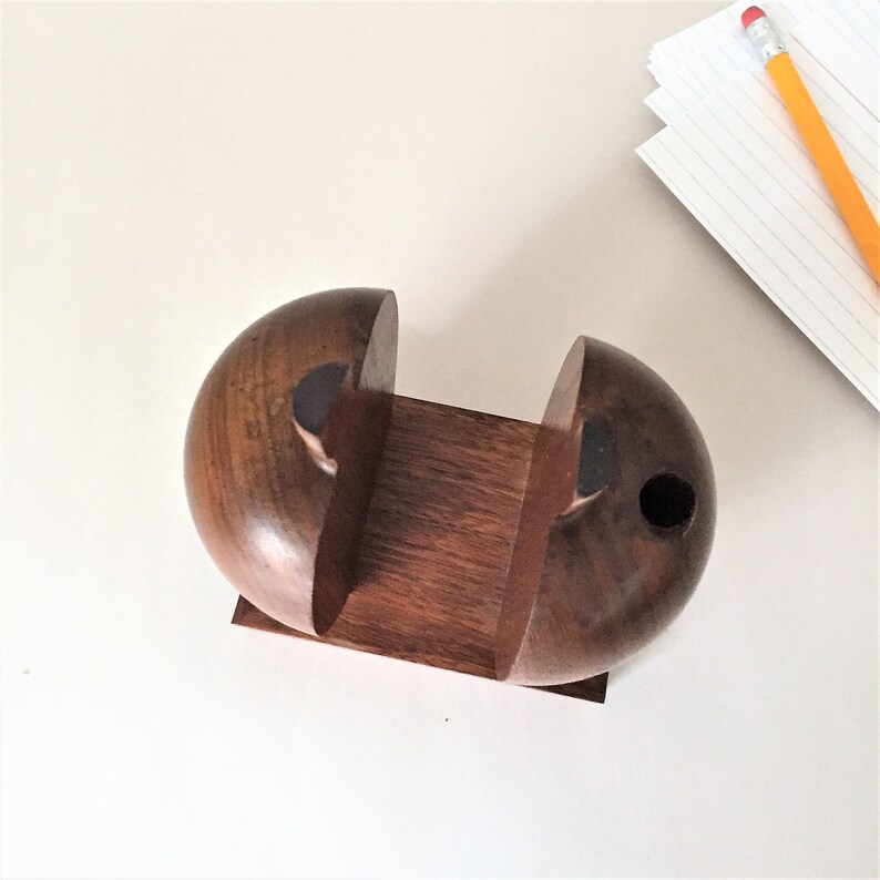 Vintage Pencil and Memo Holder Wooden Apple Desk Organizer Modern Office Decor image 8