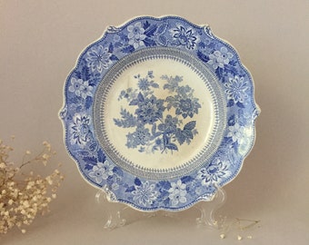 Antique John Ridgway Transferware Rimmed Soup Bowl Blue “Persian Sunflower” Pattern Ca. 1835