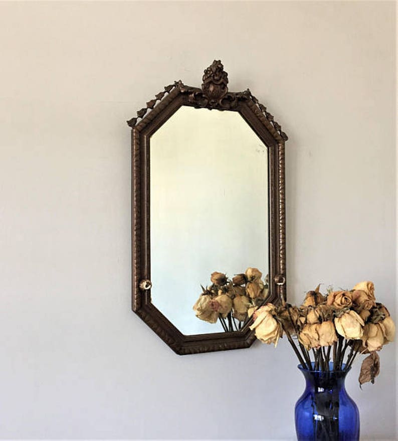 Antique Wall Mirror Vintage Octagonal Powder Room Foyer Hall Decor Plaster On Wood Looking Glass With Knobs
