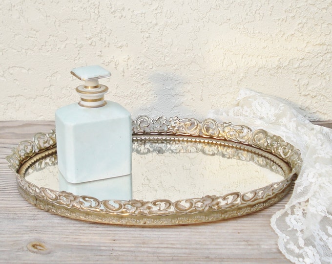 Vintage Mirror Vanity Tray / Dresser Tray / Jewelry Tray / Perfume Tray