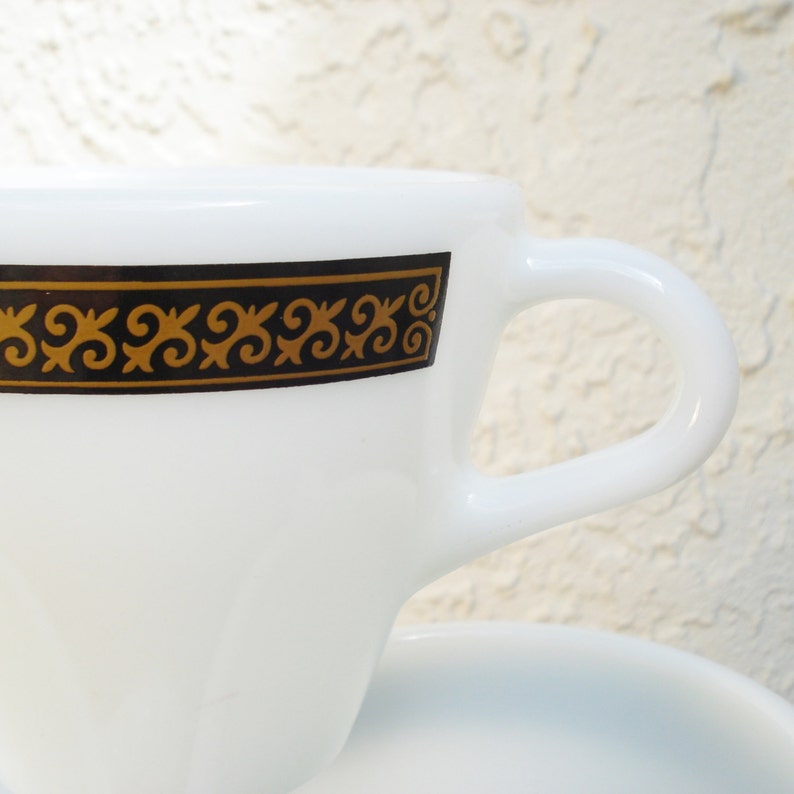 Vintage Pyrex Ebony Coffee Cups Fleur de Lys Pattern Set of Six Teacups Retro Restaurantware image 3