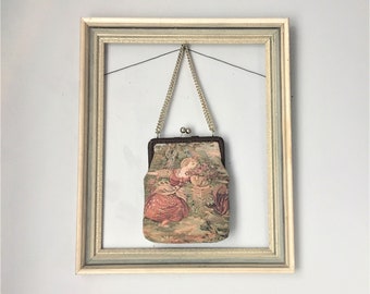 Vintage Tapestry Purse by Mr Ernest Simon NY | French Style Courting Couple Handbag with Double Chain Strap Made in Italy