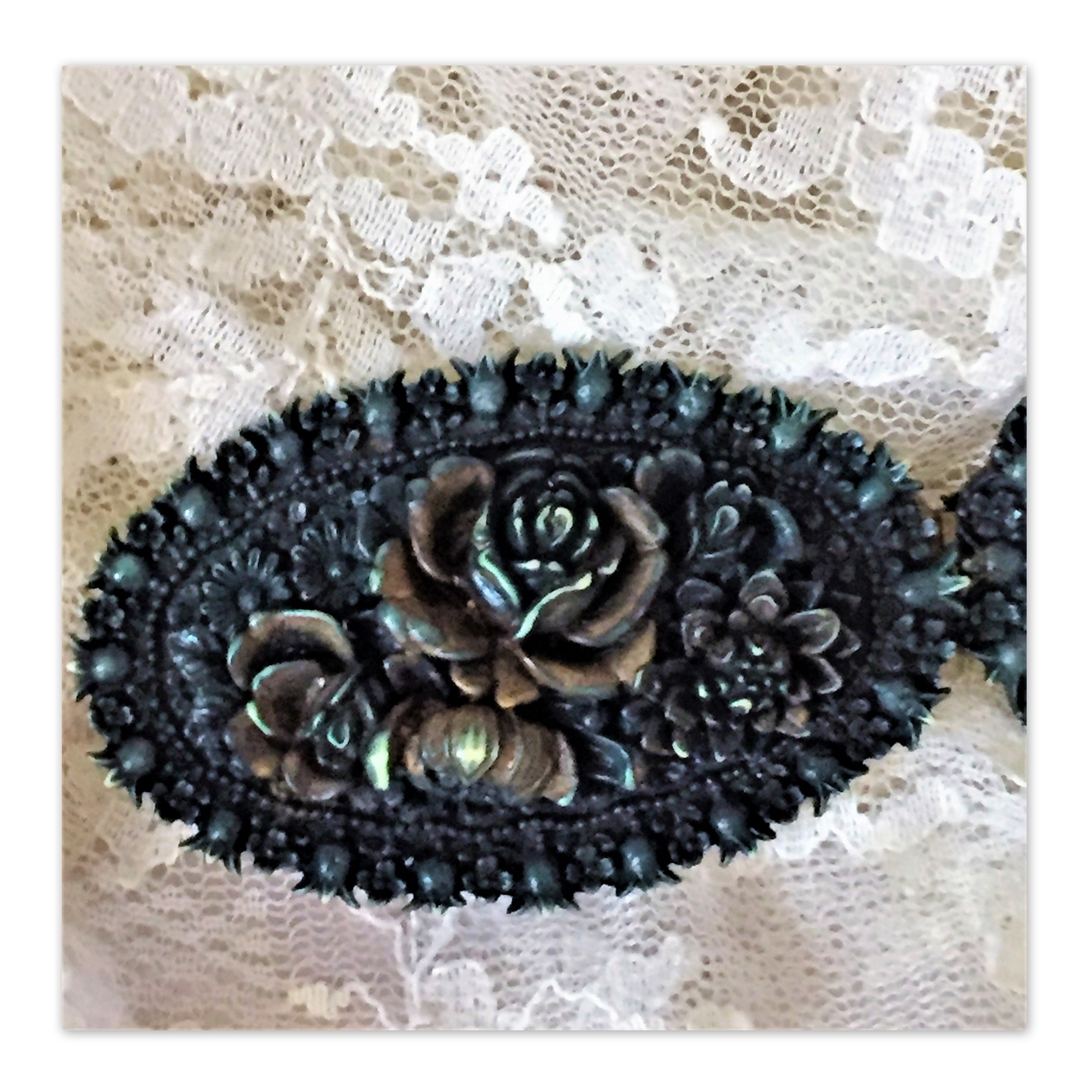1930s Greenbaum Large Lucite Floral Belt Buckle Rhinestone Crystal Oval Belt Buckle Antique Brass Full Grain  main image 4