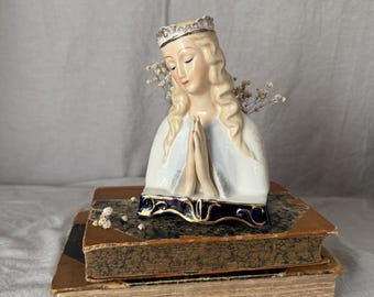 Vintage Praying Madonna Porcelain Planter