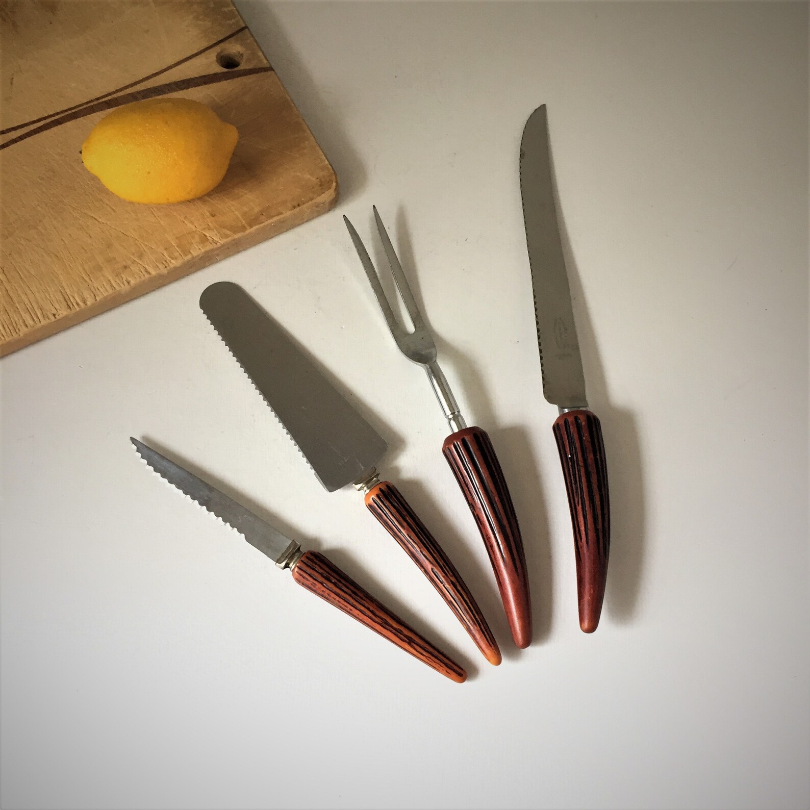 Vintage Mid Century Kitchen Utensil Gift Set With Faux Stag Horn ...