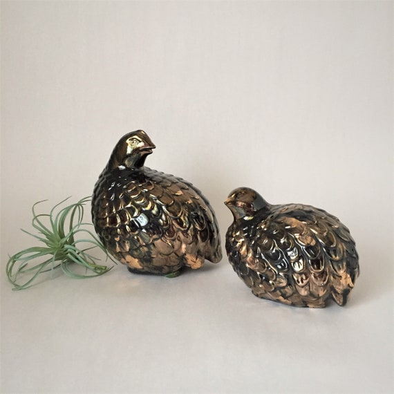 Vintage Ceramic Quail Figurines a Pair Hand Painted Etsy