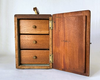 Vintage 1952 Hand Crafted 35mm Photo Slide Storage Box with Three Drawers and Six Compartments | Wooden Storage Cabinet