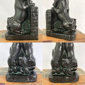 Vintage 1920s 1930s Puppies Bookends a Pair | Antique Naturally Distressed Spelter Bookends | Three Orphan Puppies | Shelf Styling Decor image 9