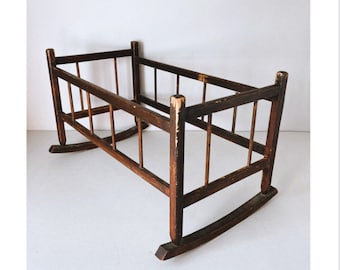 Antique Wooden Doll Cradle or Unique Bed for Cats or Small Dogs Pegged Construction 20" Long | Toy Storage Option