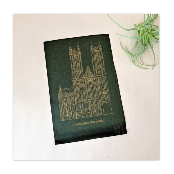 Vintage Brass Rubbing of Westminster Abbey Façade 7.25 x 5" Unframed | London Souvenir | Religious Art