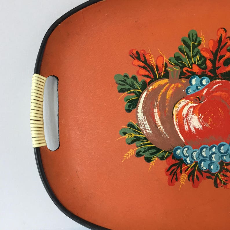 1960s Tray, Vintage Serving Tray, Hand Painted Pressboard Fiberboard, Tilso Japan Home Decor, Large Oval Tray, Red and Black, Retro Kitchen image 4
