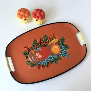 1960s Tray, Vintage Serving Tray, Hand Painted Pressboard Fiberboard, Tilso Japan Home Decor, Large Oval Tray, Red and Black, Retro Kitchen image 2