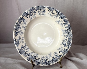 Antique Transferware Rimmed Soup Bowl "Gloria" Pattern by W Adams & Co Made in England 9-3/8"