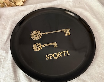 Vintage Couroc Tray with Inlaid Key Motif SPQR '71 Senatus Populusque Romanus or The Senate and People of Rome